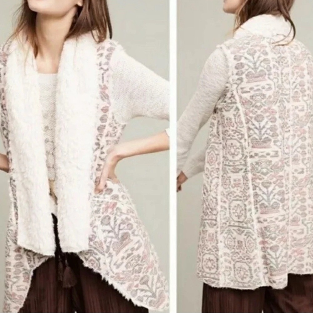HEI HEI ANTHROPOLOGIE Women's vest size S Jacquard Geometric Sherpa Fleece Lined